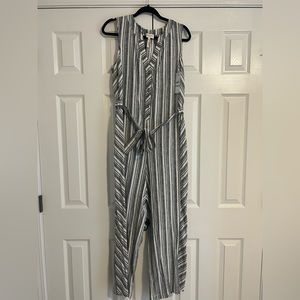 Laundry by Shelli Segal gray and white striped jumpsuit